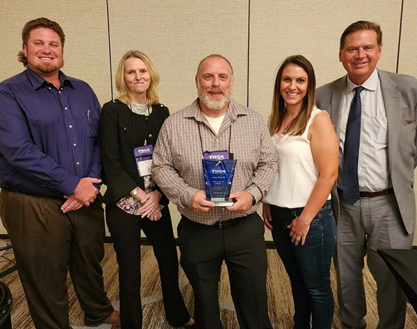 From L: Patrick Driggers, LNHA, Pecan Tree Rehabilitation, Sandra Hall, RN, Director of Clinical Services, Southwest LTC, James Webb, RN, DON, Natalie Webb, RN, Clinical Liaison, Pecan Tree Rehabilitation, Ron Payne, Owner, Southwest Long Term Care.